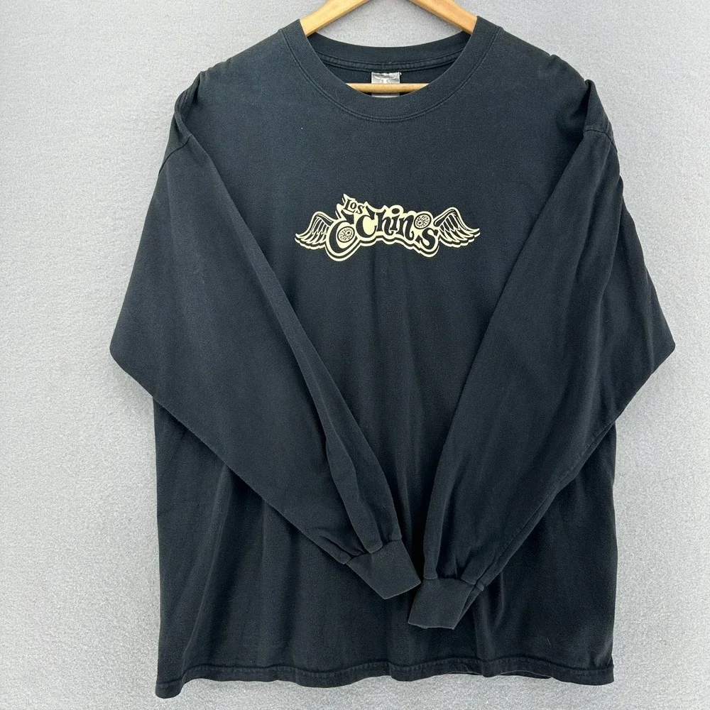 Y2K Los Chinos Black Long Sleeve T-Shirt Music Skeleton L/XL Double Sided VTG - Picture 3 of 7